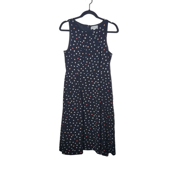 Elle Womens Sleeveless Pleated Polka Dot Midi Dress Size 6 Career Office Summer - Picture 2 of 11